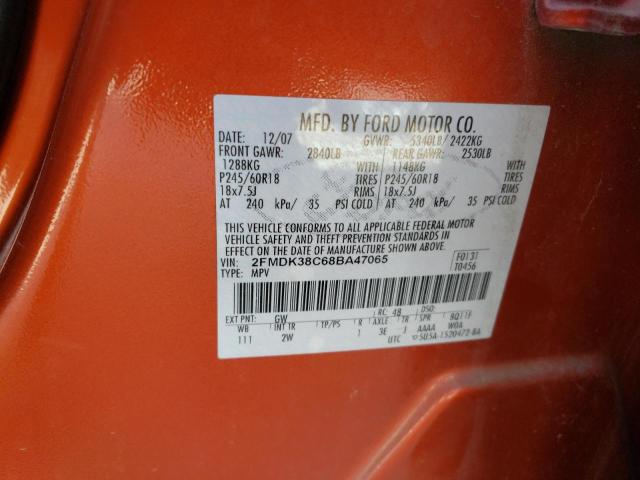Photo 10 from auction – 2008 FORD EDGE SEL with VIN 2FMDK38C68BA47065