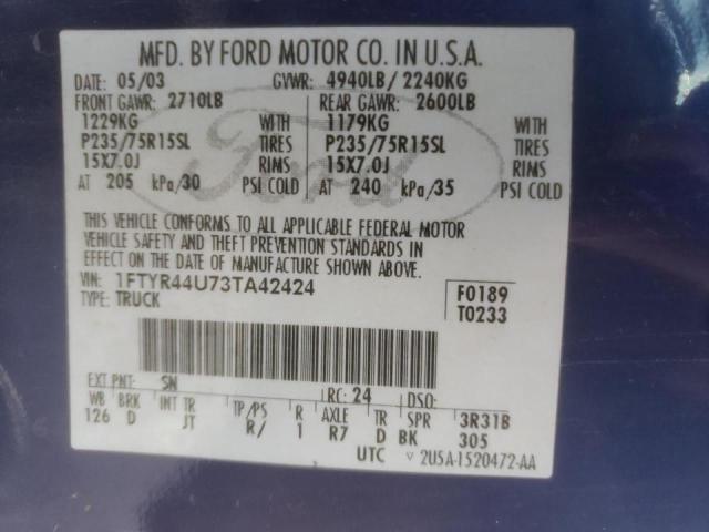 Photo 10 from auction – 2003 FORD RANGER SUP with VIN 1FTYR44U73TA42424