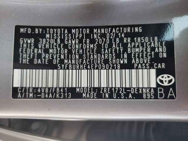 Photo 10 from auction – 2014 TOYOTA COROLLA L with VIN 5YFBURHE4EP090218