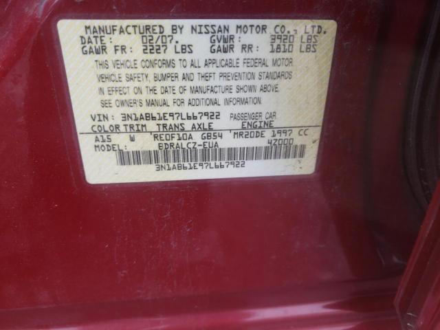 Photo 10 from auction – 2007 NISSAN SENTRA 2.0 with VIN 3N1AB61E97L667922