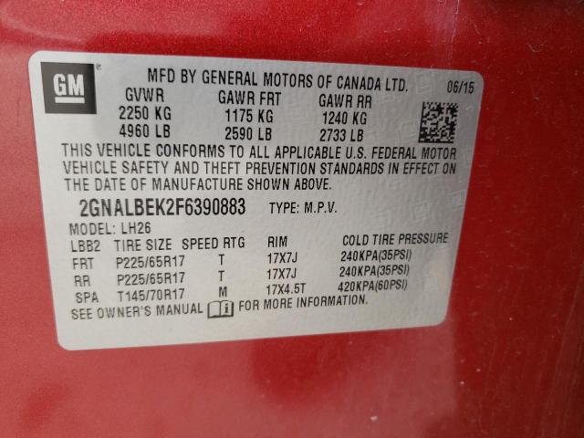 Photo 10 from auction – 2015 CHEVROLET EQUINOX LT with VIN 2GNALBEK2F6390883