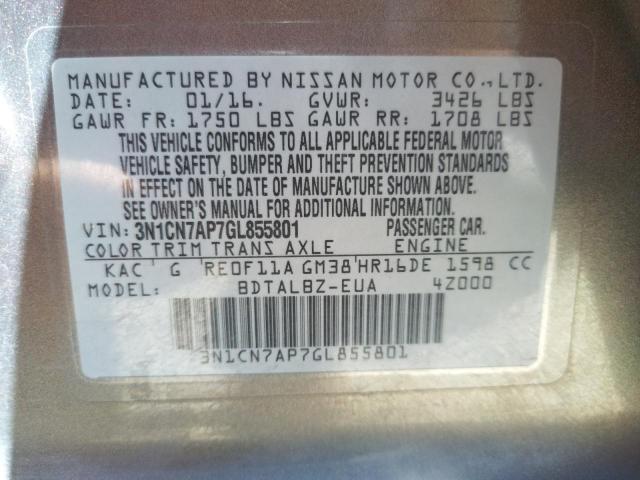 Photo 10 from auction – 2016 NISSAN VERSA S with VIN 3N1CN7AP7GL855801