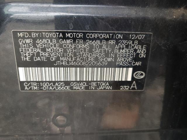 Photo 10 from auction – 2008 LEXUS ES 350 with VIN JTHBJ46G082205639