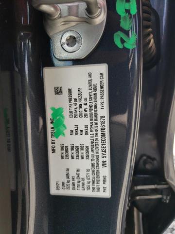 Photo 10 from auction – 2021 TESLA MODEL 3 with VIN 5YJ3E1EC0MF061878