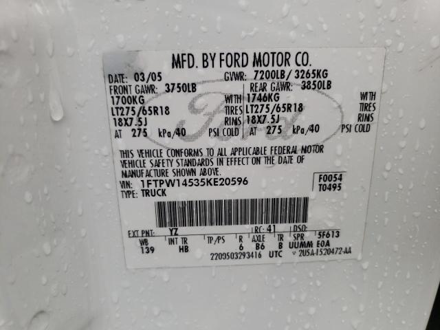 Photo 10 from auction – 2005 FORD F150 SUPER with VIN 1FTPW14535KE20596