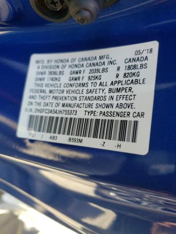 Photo 10 from auction – 2018 HONDA CIVIC SI with VIN 2HGFC3A54JH755373