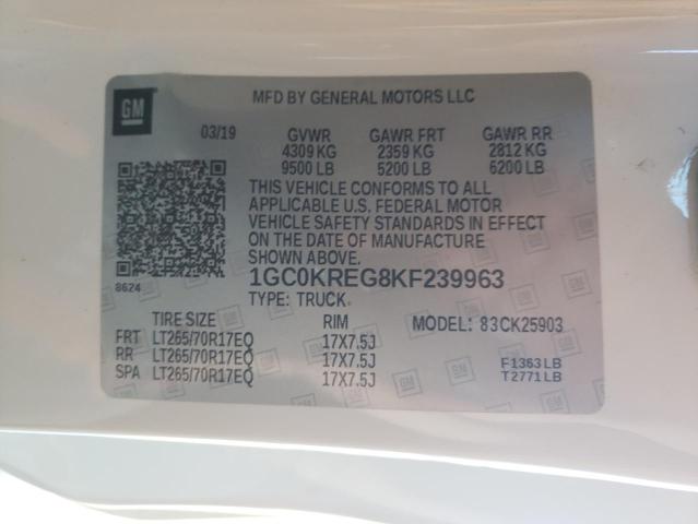 Photo 10 from auction – 2019 CHEVROLET SILVERADO with VIN 1GC0KREG8KF239963