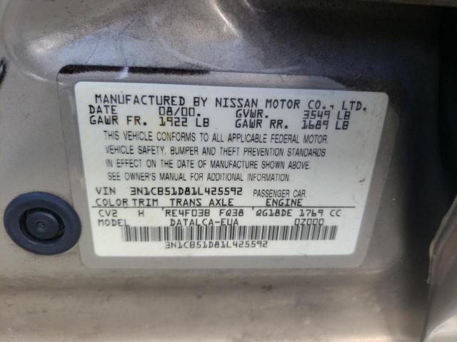 Photo 10 from auction – 2001 NISSAN SENTRA XE with VIN 3N1CB51D81L425592