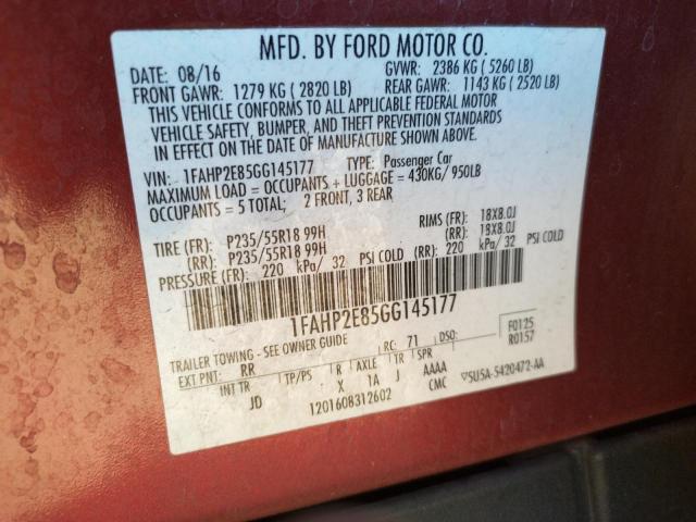 Photo 10 from auction – 2016 FORD TAURUS SEL with VIN 1FAHP2E85GG145177