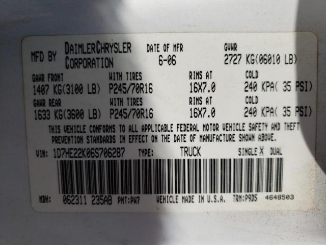Photo 10 from auction – 2006 DODGE DAKOTA ST with VIN 1D7HE22K06S706287