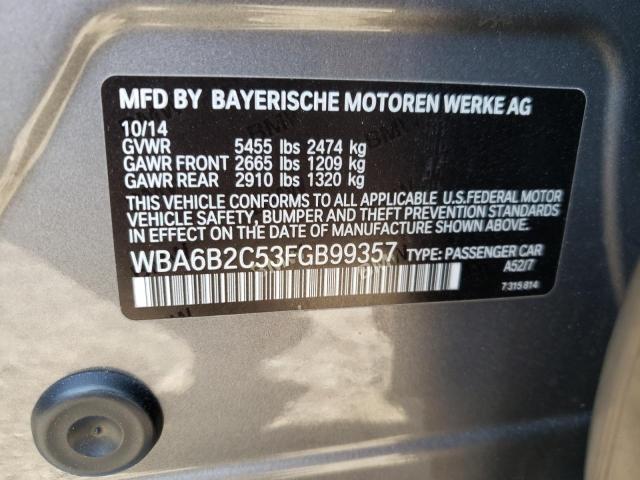 Photo 10 from auction – 2015 BMW 650 I GRAN with VIN WBA6B2C53FGB99357
