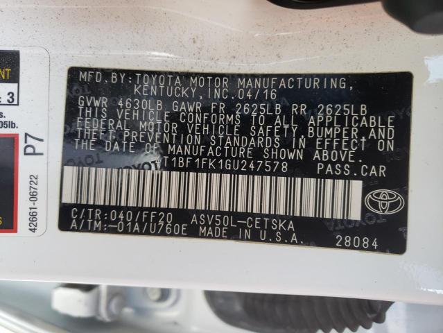 Photo 10 from auction – 2016 TOYOTA CAMRY LE with VIN 4T1BF1FK1GU247578