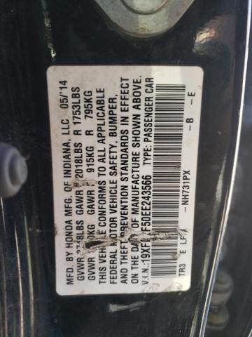 Photo 10 from auction – 2014 HONDA CIVIC LX with VIN 19XFB2F50EE243566