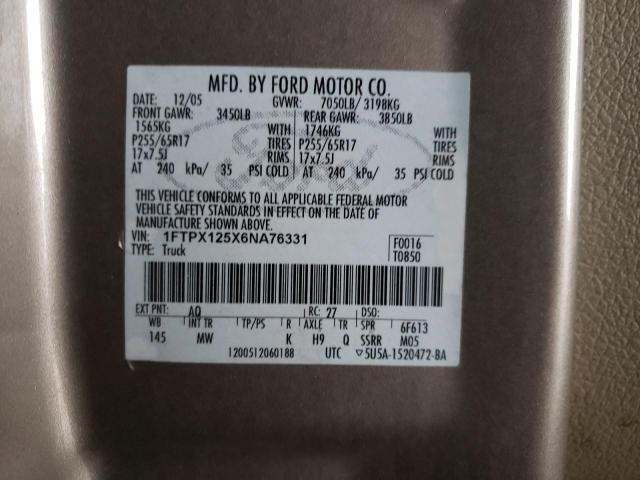 Photo 10 from auction – 2006 FORD F150 with VIN 1FTPX125X6NA76331