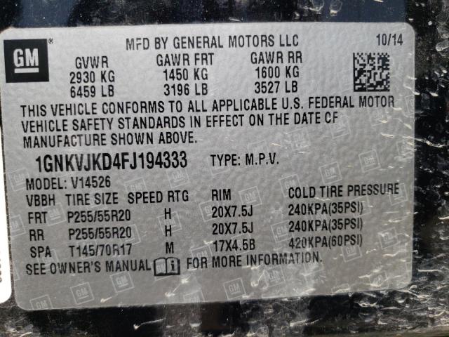 Photo 10 from auction – 2015 CHEVROLET TRAVERSE L with VIN 1GNKVJKD4FJ194333