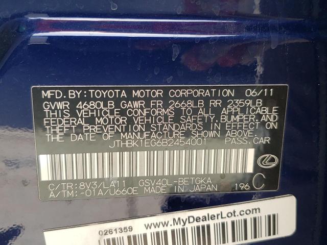 Photo 10 from auction – 2011 LEXUS ES 350 with VIN JTHBK1EG6B2454001