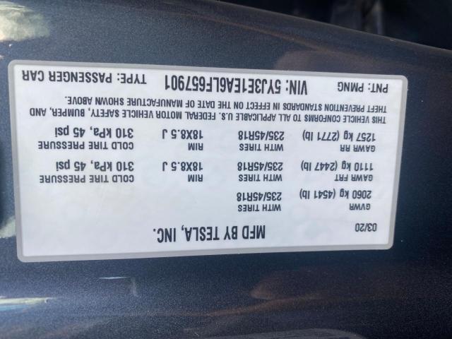 Photo 10 from auction – 2020 TESLA MODEL 3 with VIN 5YJ3E1EA6LF657901