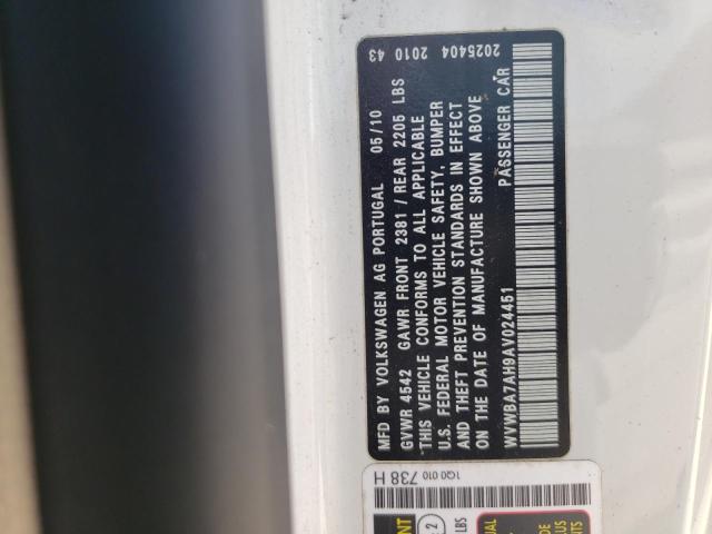 Photo 10 from auction – 2010 VOLKSWAGEN EOS TURBO with VIN WVWBA7AH9AV024451