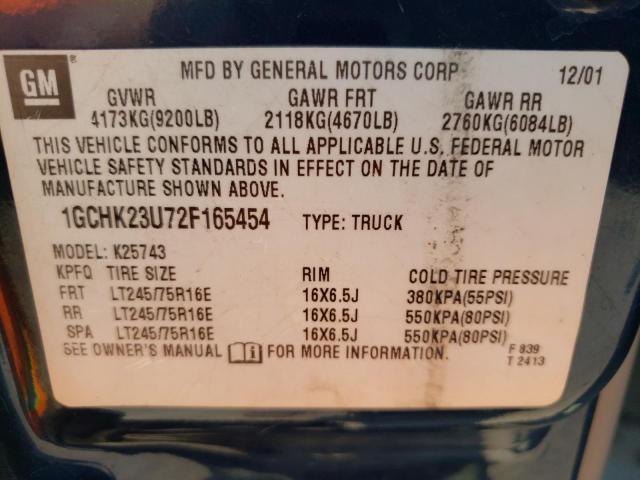 Photo 10 from auction – 2002 CHEVROLET SILVERADO with VIN 1GCHK23U72F165454