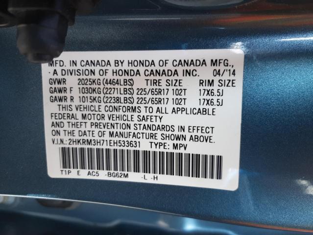 Photo 10 from auction – 2014 HONDA CR-V EXL with VIN 2HKRM3H71EH533631