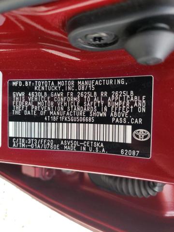 Zdjęcie 10 z aukcji – 2016 TOYOTA CAMRY z VIN 4T1BF1FK5GU506685