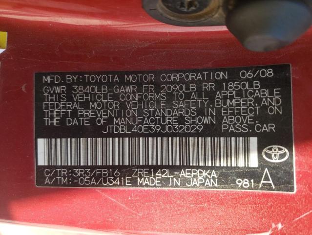 Photo 10 from auction – 2009 TOYOTA COROLLA BA with VIN JTDBL40E39J032029