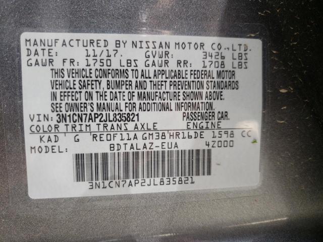 Photo 10 from auction – 2018 NISSAN VERSA S with VIN 3N1CN7AP2JL835821