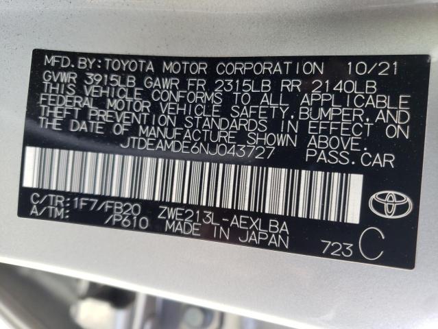 Photo 10 from auction – 2022 TOYOTA COROLLA LE with VIN JTDEAMDE6NJ043727