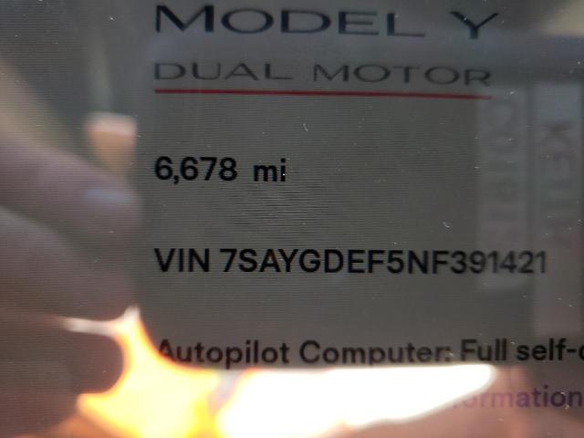 Photo 8 from auction – 2022 TESLA MODEL Y with VIN 7SAYGDEF5NF391421