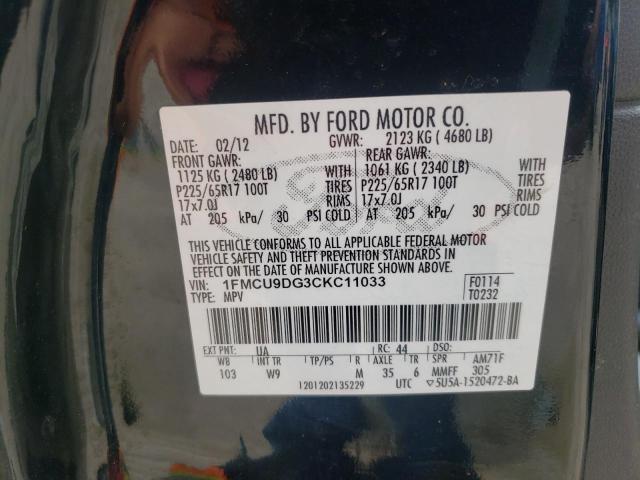 Photo 10 from auction – 2012 FORD ESCAPE XLT with VIN 1FMCU9DG3CKC11033