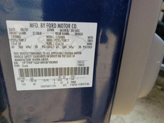 Photo 10 from auction – 2008 FORD F150 with VIN 1FTRF12218KB19380