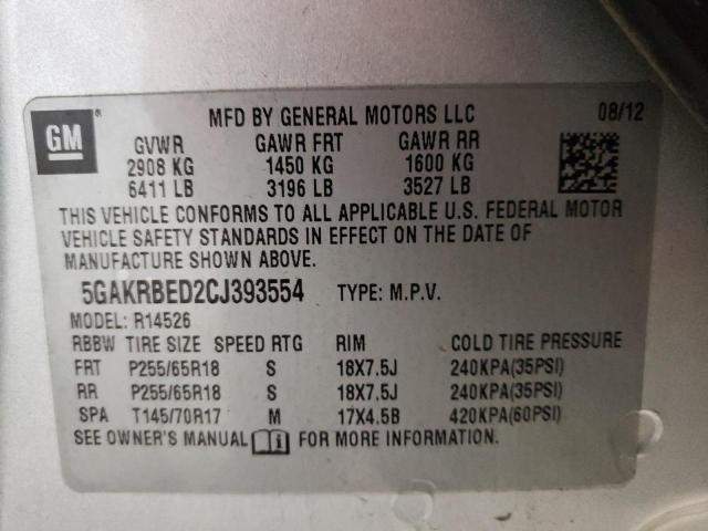 Photo 10 from auction – 2012 BUICK ENCLAVE with VIN 5GAKRBED2CJ393554