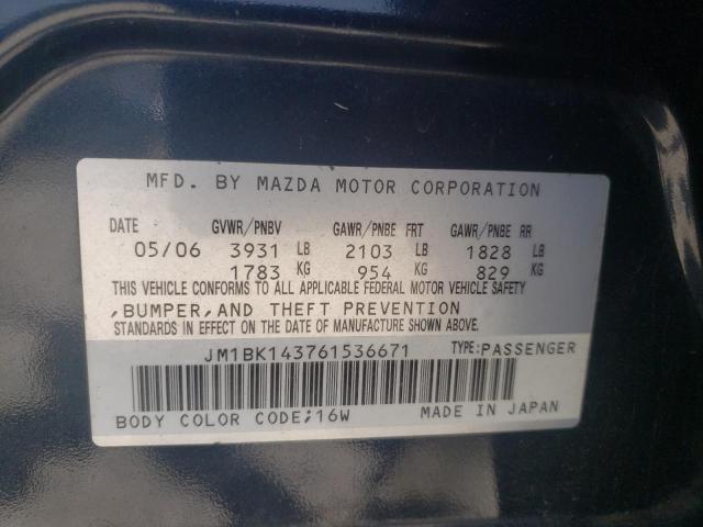 Photo 10 from auction – 2006 MAZDA 3 HATCHBAC with VIN JM1BK143761536671
