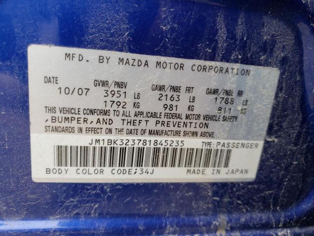 Photo 10 from auction – 2008 MAZDA 3 S with VIN JM1BK323781845235