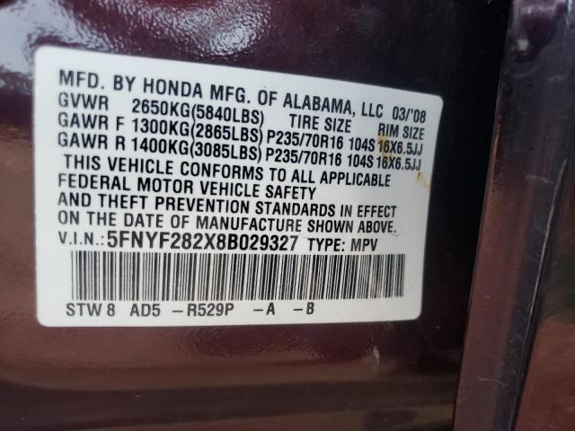 Photo 10 from auction – 2008 HONDA PILOT VP with VIN 5FNYF282X8B029327