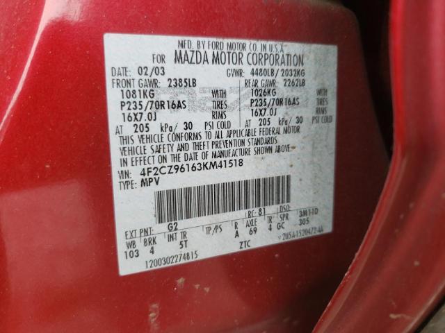 Photo 10 from auction – 2003 MAZDA TRIBUTE ES with VIN 4F2CZ96163KM41518
