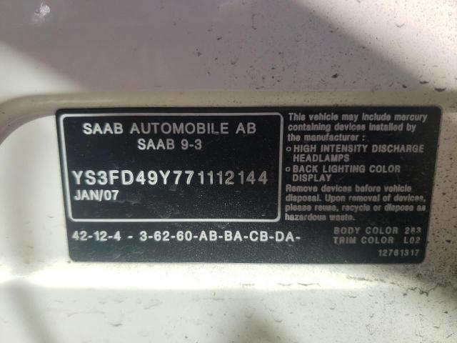 Photo 10 from auction – 2007 SAAB 9-3 with VIN YS3FD49Y771112144