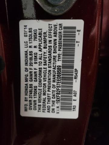 Photo 10 from auction – 2014 HONDA CIVIC LX with VIN 19XFB2F57EE069589