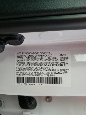 Photo 10 from auction – 2021 HONDA PILOT SE with VIN 5FNYF5H20MB047878