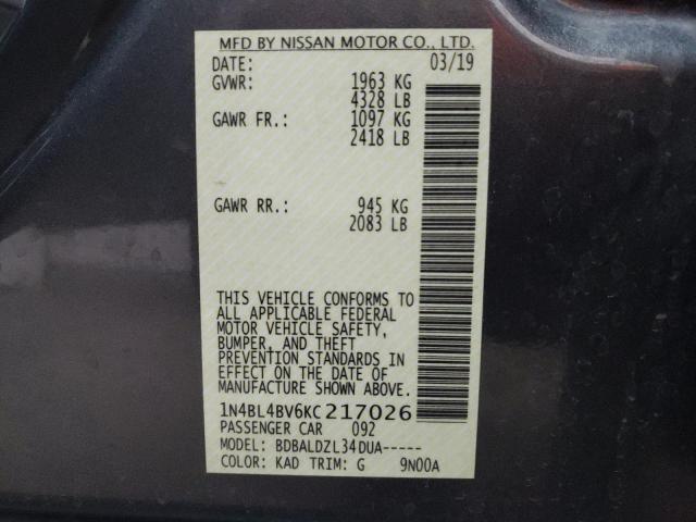 Photo 10 from auction – 2019 NISSAN ALTIMA S with VIN 1N4BL4BV6KC217026