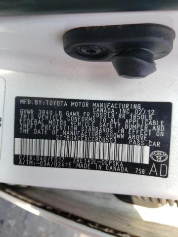 Photo 10 from auction – 2012 TOYOTA COROLLA BA with VIN 2T1BU4EEXCC800503