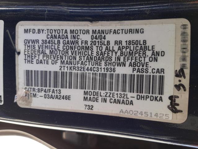Photo 10 from auction – 2004 TOYOTA COROLLA MA with VIN 2T1KR32E44C311936
