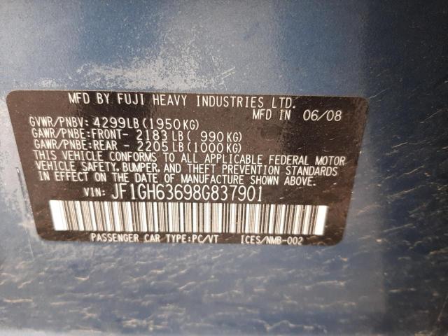 Photo 10 from auction – 2008 SUBARU IMPREZA OU with VIN JF1GH63698G837901
