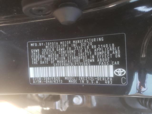 Photo 10 from auction – 2020 TOYOTA COROLLA LE with VIN 5YFEPRAE9LP115965
