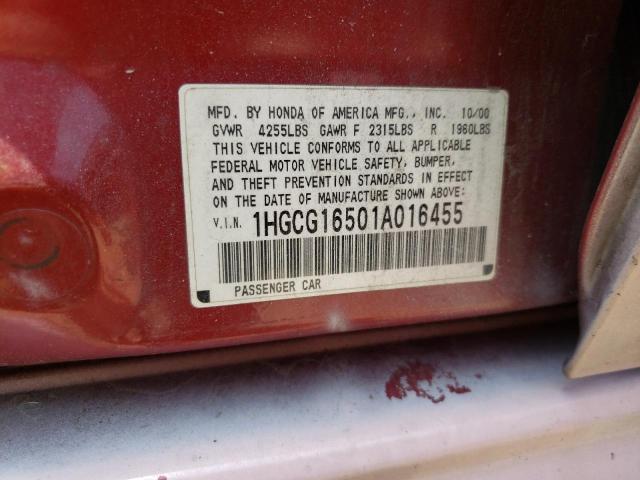 Photo 10 from auction – 2001 HONDA ACCORD EX with VIN 1HGCG16501A016455
