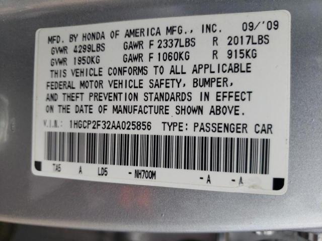 Photo 10 from auction – 2010 HONDA ACCORD LX with VIN 1HGCP2F32AA025856