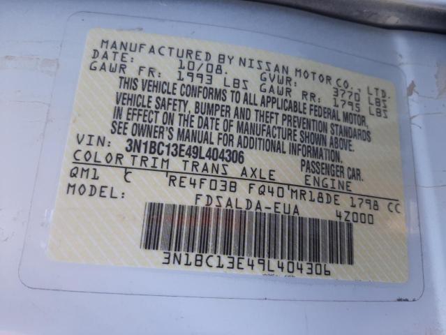 Photo 10 from auction – 2009 NISSAN VERSA S with VIN 3N1BC13E49L404306
