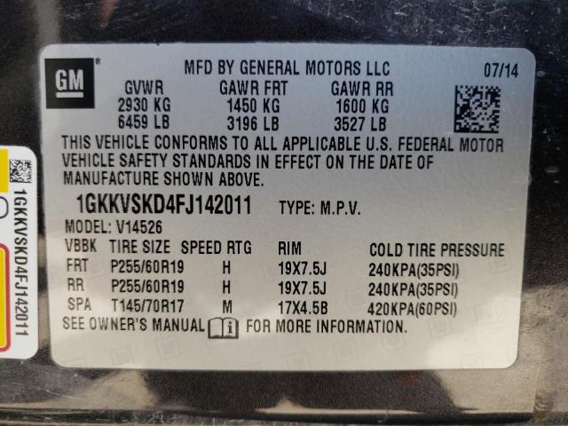 Photo 10 from auction – 2015 GMC ACADIA SLT with VIN 1GKKVSKD4FJ142011