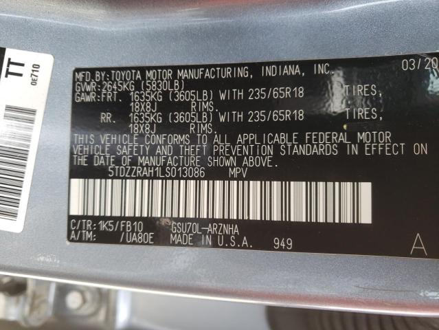 Photo 10 from auction – 2020 TOYOTA HIGHLANDER with VIN 5TDZZRAH1LS013086