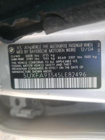 Photo 10 from auction – 2005 BMW X5 4.8IS with VIN 5UXFA93545LE82496